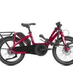 Rotes Tern NBD S5i E-Bike im Seitenprofil, mit Fokus auf den tiefen Einstieg und die kompakte Bauweise.