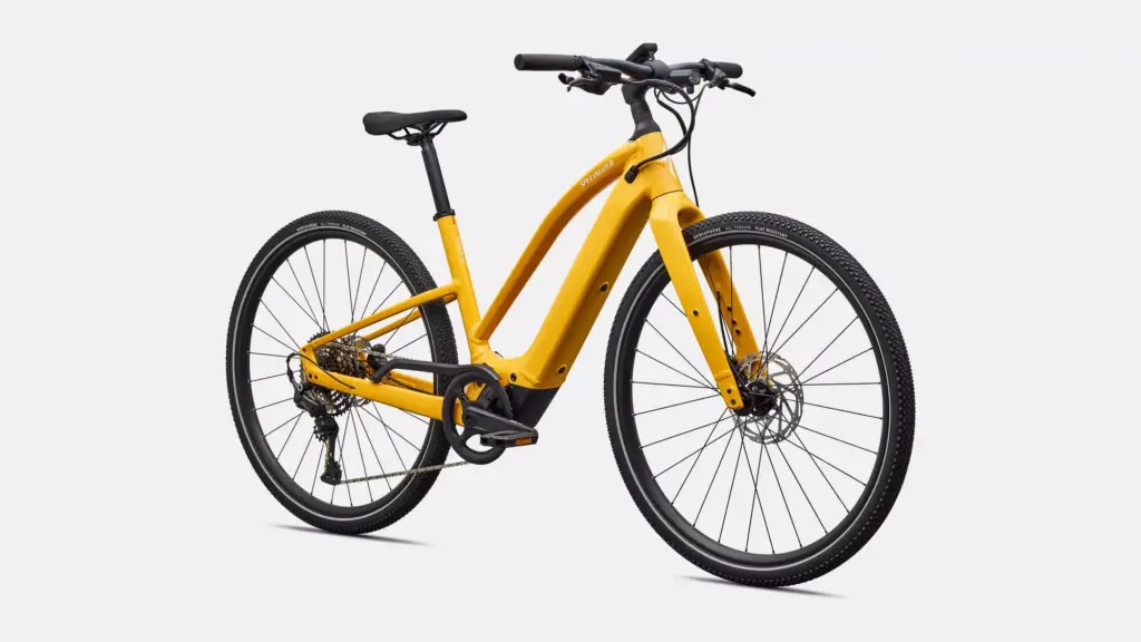 Gelbes Specialized Turbo Vado SL 2 4.0 Step-Through E-Bike mit tiefem Einstieg.