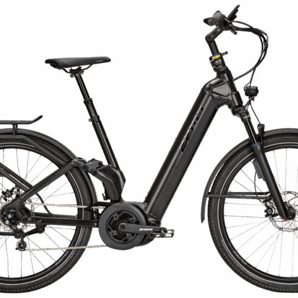 ZEMO ZE FS 10 F ABS Interlink Wave E-Bike in Schwarz, Tiefeinsteiger mit vollintegrierter Vollfederung und Bosch Smart System