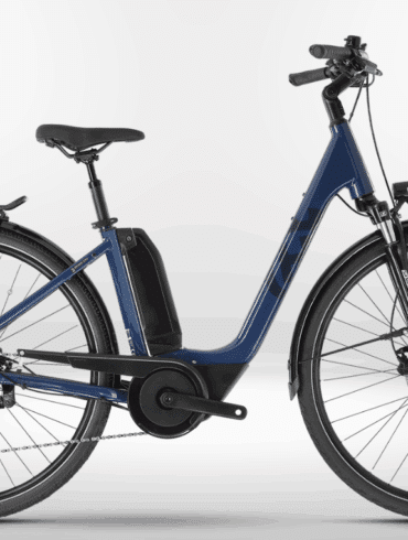Husqvarna Grand City Y3 E-Bike in Blau mit tiefem Einstieg und Yamaha Mittelmotor.