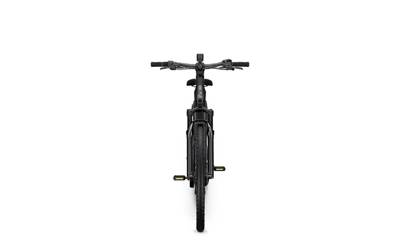 Frontansicht des Kalkhoff IMAGE 5+ ADVANCE City E-Bikes mit breitem Lenker und breiten Reifen