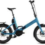 Cube Fold Hybrid Comfort 545 in seagrey´n´reflex, seitliche Ansicht, zusammengeklapptes E-Bike mit 20-Zoll-Rädern und Gepäckträger