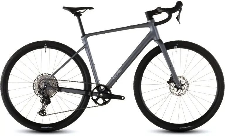Cube Nuroad SLX ashgrey'n'grey Gravelbike in Seitenansicht auf weißem Hintergrund