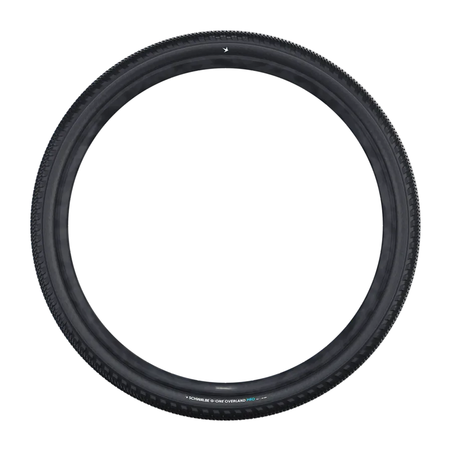 Schwalbe G-One Overland Pro Fahrradreifen in Seitenansicht vor schwarzem Hintergrund