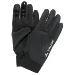 Schwarze VAUDE Kuro Fahrradhandschuhe mit Logo, flach ausgelegt