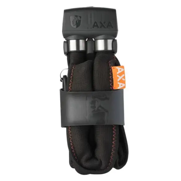 Gefaltetes schwarzes AXA Faltschloss mit Transportbügel, ideal für E-Bikes.