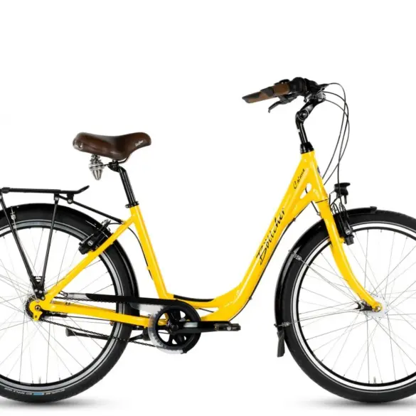 Gelbes Böttcher Caluna 26 Deep Stadtrad mit tiefem Einstieg, abgebildet auf weißem Hintergrund.