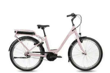 Rosa Böttcher Glider X Active E-Bike mit Bosch Smart System, 26-Zoll-Rädern und integriertem Gepäckträger, auf weißem Hintergrund.