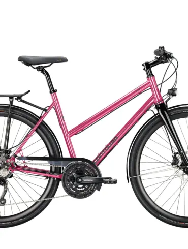 Rosa Contoura Fe-11 Tourenrad mit Gepäckträger und Shimano CUES Schaltung, gezeigt von vorne.