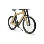 Ein Sandwichbike Wooden Fork Stadtrad mit Holzrahmen, schwarzen Reifen und Felgen, in Frontansicht auf weißem Hintergrund.