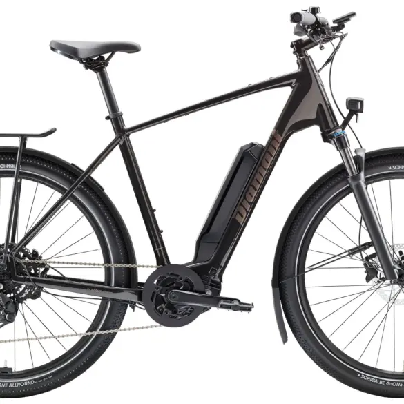 Diamant Zing Trip Core E-Bike, Stepover-Rahmen in Schwarz, mit Bosch-Motor, Akku, Schutzblechen und Gepäckträger, Seitenansicht