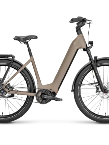 ROSE Mayor Plus 2 LowStep E-Bike in sandfarbener Ausführung, Seitenansicht