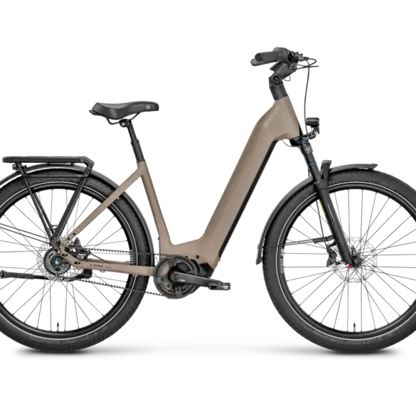 ROSE Mayor Plus 2 LowStep E-Bike in sandfarbener Ausführung, Seitenansicht
