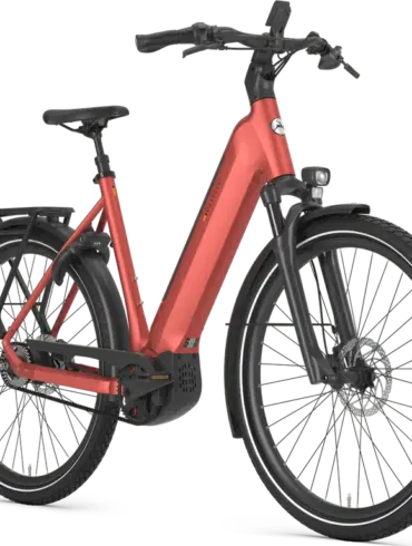 Gazelle Ultimate C5+ E-Bike in Metallic Orange mit tiefem Einstieg, Gepäckträger und Scheibenbremsen