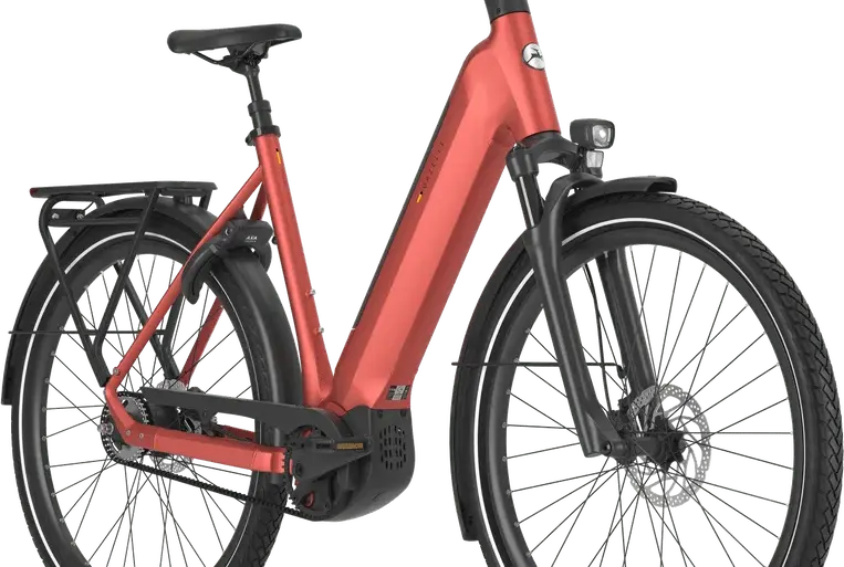 Gazelle Ultimate C5+ E-Bike in Metallic Orange mit tiefem Einstieg, Gepäckträger und Scheibenbremsen