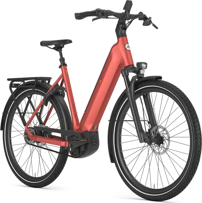 Gazelle Ultimate C5+ E-Bike in Metallic Orange mit tiefem Einstieg, Gepäckträger und Scheibenbremsen