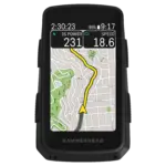 Hammerhead Karoo Fahrradcomputer mit Navigationskarte und Leistungsdaten auf dem Display