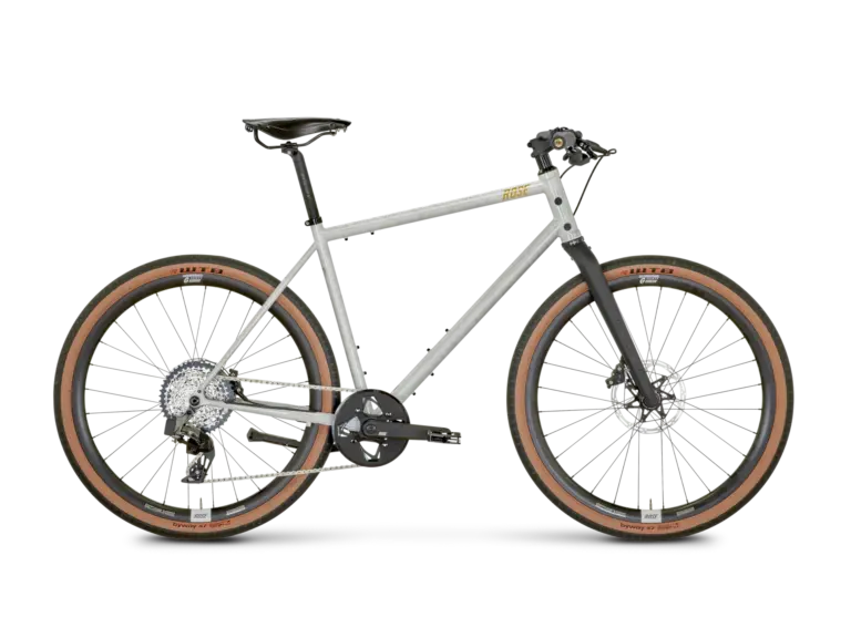 ROSE Hobo Rival eTap AXS XPLR Gravelbike mit Marmor-Look, Flatbar-Lenker und braunen WTB-Reifen