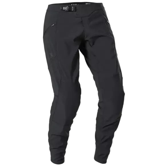 Schwarze Fox Racing Defend Fire Damenhose für Mountainbikerinnen, freigestellt vor weißem Hintergrund