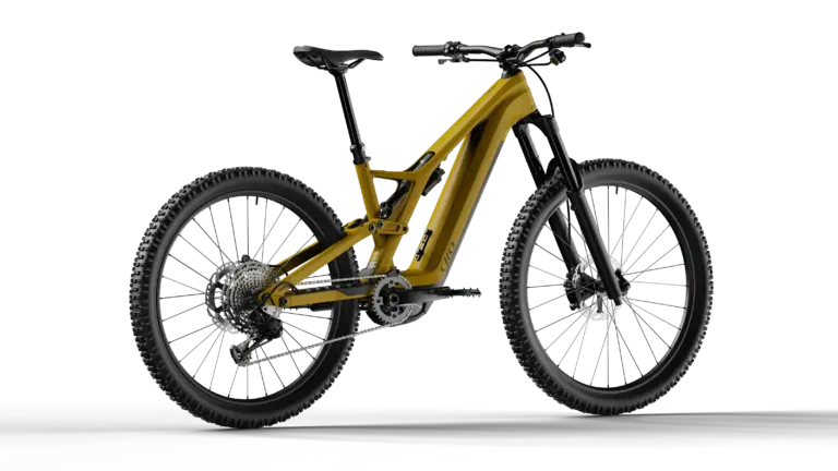 Cilo KYANO HC E-Mountainbike in goldener Farbe mit Carbon-Rahmen und moderner Federung