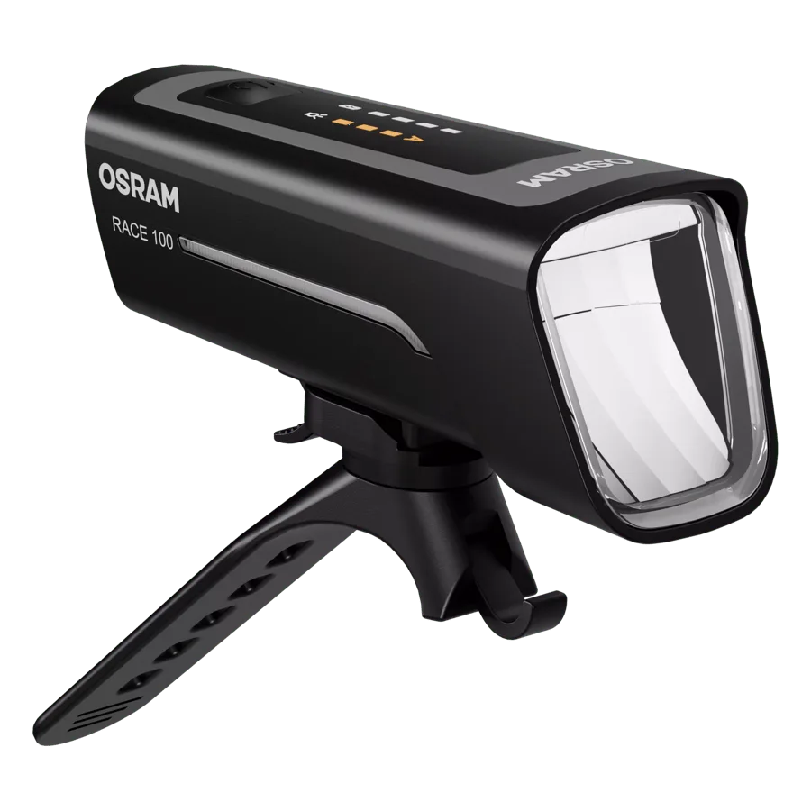OSRAM LEDsBIKE RACE 100 Frontlicht für Fahrräder mit Halterung, schwarze Ausführung