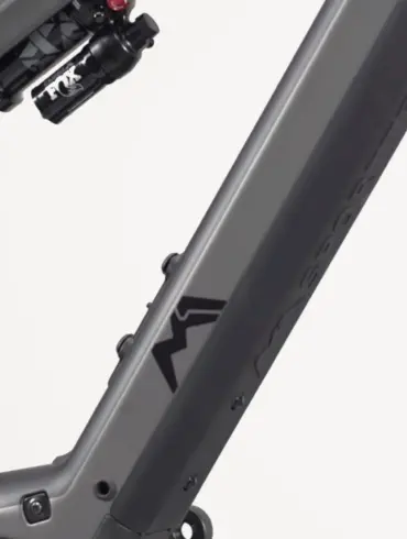 Detailansicht des Rahmens und der Hinterradfederung eines M1 GT E-Bikes.