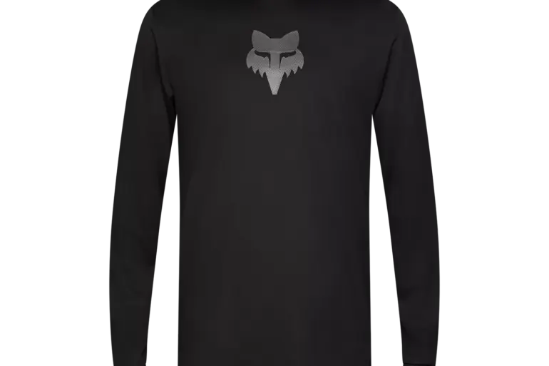 Schwarzes Langarmtrikot mit Fox Head Logo auf der Brust, geeignet für Mountainbiker