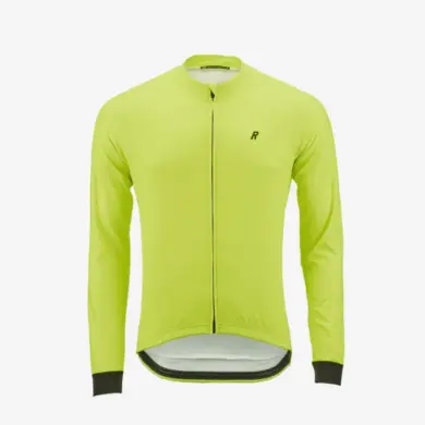 Langärmliges ROSE M Thermo Jersey Fluo in leuchtendem Gelb auf weißem Hintergrund