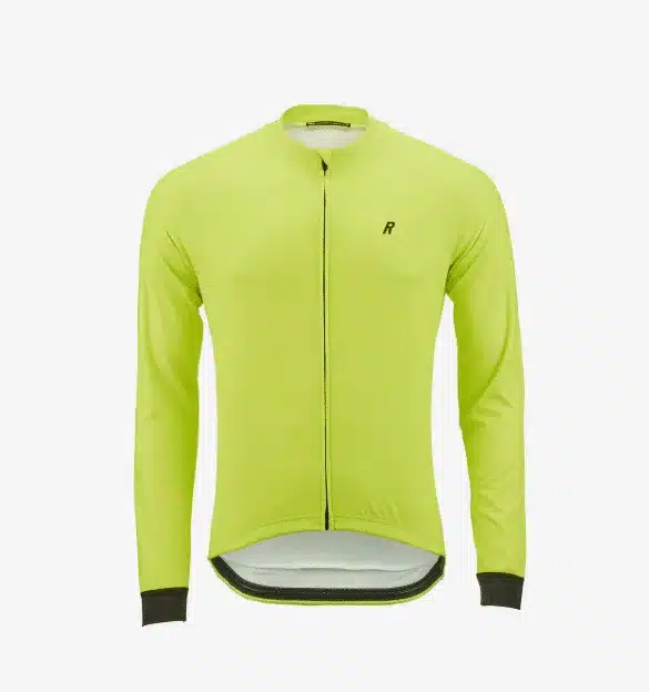 Langärmliges ROSE M Thermo Jersey Fluo in leuchtendem Gelb auf weißem Hintergrund