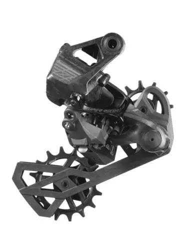 Campagnolo Super Record X Schaltwerk in Nahaufnahme, freigestellt vor weißem Hintergrund