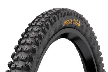 Profilansicht eines Continental Argotal Mountainbike-Reifens mit deutlichem Stollenmuster und dem gelben "ARGOTAL"-Schriftzug.