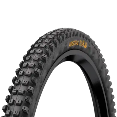 Profilansicht eines Continental Argotal Mountainbike-Reifens mit deutlichem Stollenmuster und dem gelben "ARGOTAL"-Schriftzug.