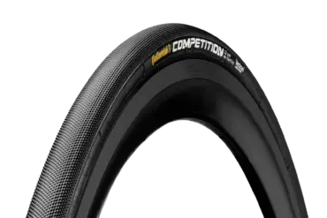 Continental Competition Schlauchreifen mit schwarzer Lauffläche und gelbem Schriftzug.