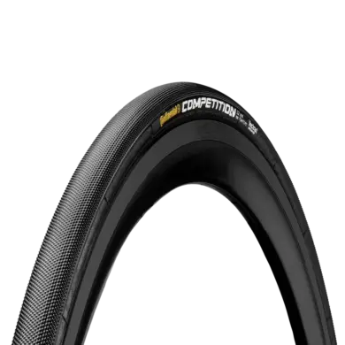 Continental Competition Schlauchreifen mit schwarzer Lauffläche und gelbem Schriftzug.