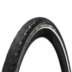 Nahaufnahme eines Continental CONTACT Plus City Fahrradreifens, der für E-Bikes und den Stadtverkehr konzipiert ist.