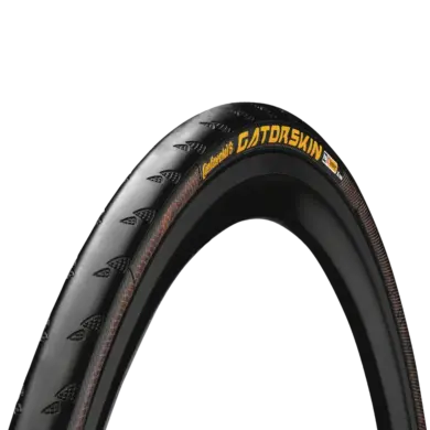 Continental Gatorskin Fahrradreifen, zeigt die Lauffläche mit Profil und die Seitenwand mit dem Aufdruck 'GATORSKIN' und brauner DuraSkin-Schutzschicht.