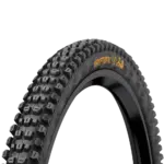 Ein schwarzer Mountainbike-Reifen mit dem Namen "Kryptotal" und orangefarbener Beschriftung und Symbolen.