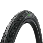 Continental Pure CONTACT Fahrradreifen mit grünem Schriftzug und E-50 Kennzeichnung auf schwarzem Hintergrund.