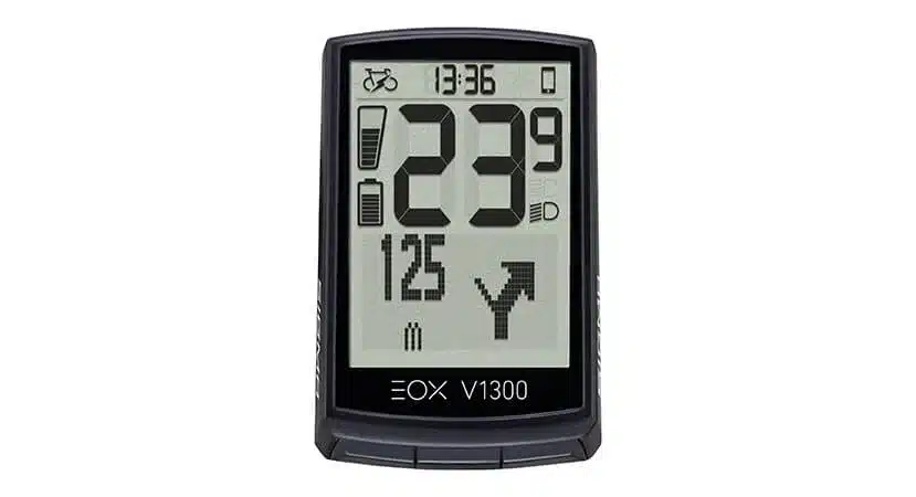 Das EOX VIEW 1300 E-Bike Display zeigt Fahrdaten wie Geschwindigkeit, Distanz und Batteriestand an. Es verfügt über ein transflektives Display und automatische Beleuchtung.