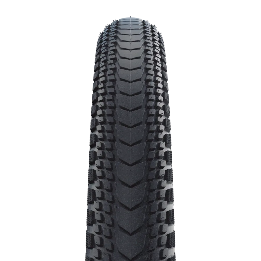 Profilansicht eines Fahrradreifens von Schwalbe mit der Bezeichnung Marathon Almotion