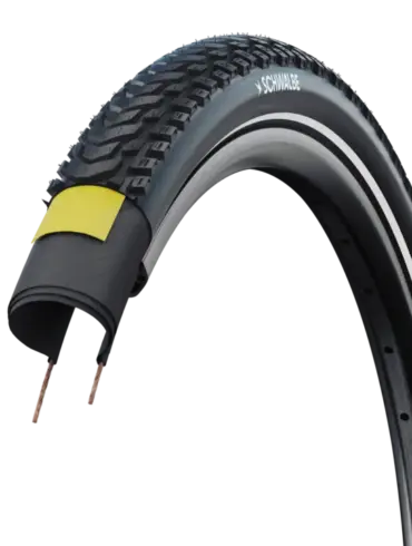 Schwalbe Marathon Mondial Fahrradreifen mit Reflexstreifen, Profilansicht.