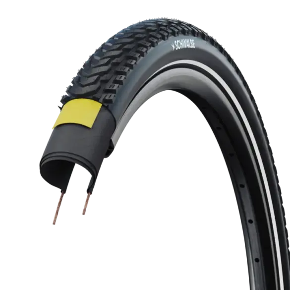 Schwalbe Marathon Mondial Fahrradreifen mit Reflexstreifen, Profilansicht.