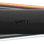 Ein schwarzes UNIT 1 Smart Light Fahrradlicht, das vorne und hinten montiert werden kann, mit integriertem Blinklicht.