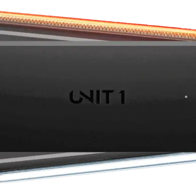 Ein schwarzes UNIT 1 Smart Light Fahrradlicht, das vorne und hinten montiert werden kann, mit integriertem Blinklicht.