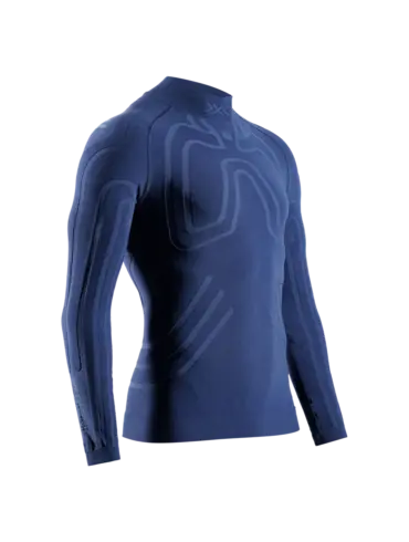 Blaues langärmeliges Funktionsunterhemd für Herren von X-BIONIC mit Heatloop-Isolierung und Air-Conditioning Channel, geeignet für Wintersport und Radfahren.