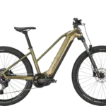 Seitenansicht eines goldenen BULLS Copperhead EVO 27,5 E-Mountainbikes mit Bosch Motor.