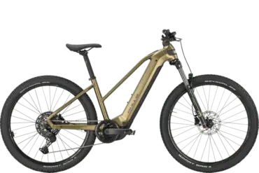 Seitenansicht eines goldenen BULLS Copperhead EVO 27,5 E-Mountainbikes mit Bosch Motor.