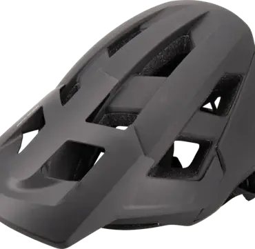 Schwarz gehaltener BULLS RidgeOne Mountainbike-Helm von der Seite gesehen, mit geöffneten Belüftungsöffnungen und dem typischen Visier.