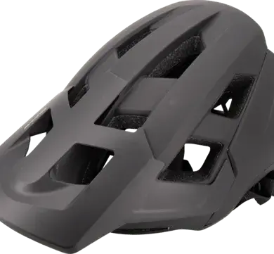 Schwarz gehaltener BULLS RidgeOne Mountainbike-Helm von der Seite gesehen, mit geöffneten Belüftungsöffnungen und dem typischen Visier.