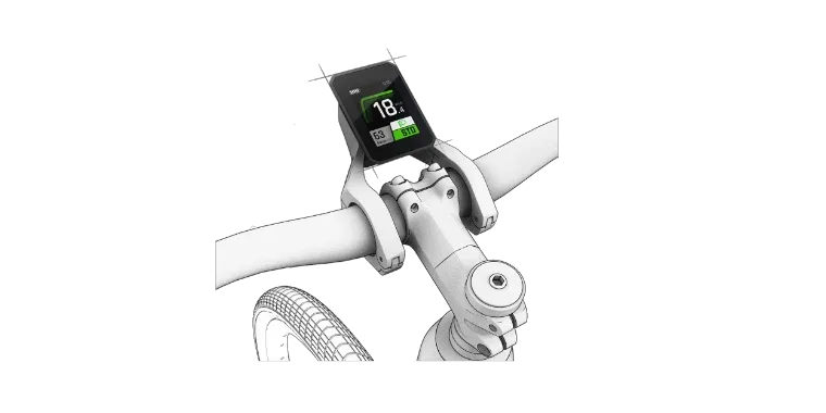 Bulls VUCA EVO FS 1 E-Bike Display zeigt 18 km/h Geschwindigkeit an.